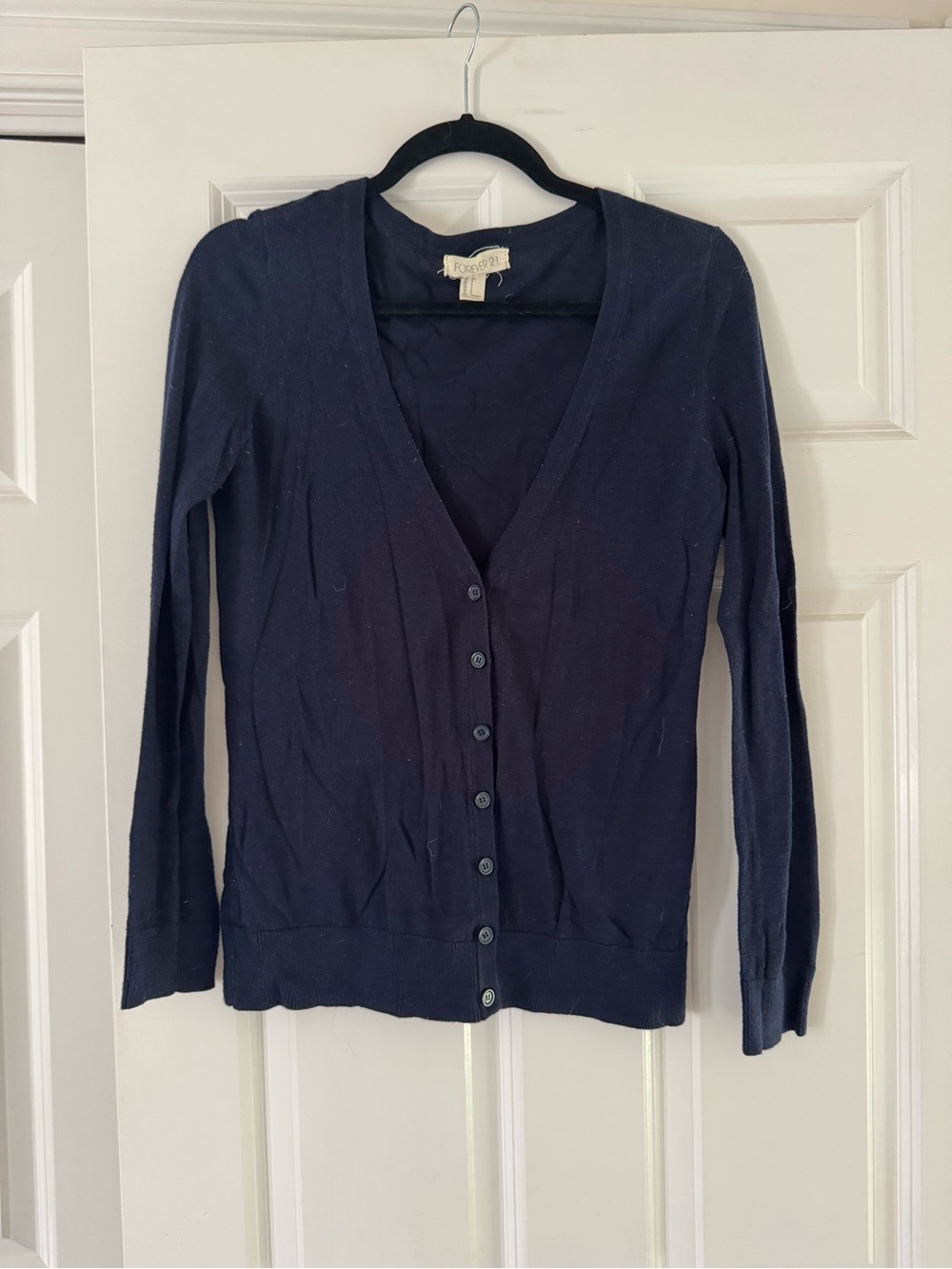 Forever 21 Navy V-Neck Button-Front Women's Cardigan